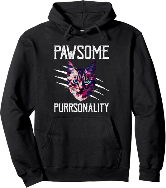 Awesome Purrsonality Funny Cat Pun Cute Feline Mom Dad Pullover Hoodie