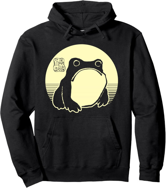 Retro Aesthetic Grumpy Frog Cute Ukiyo Japanese Art Print Pullover Hoodie