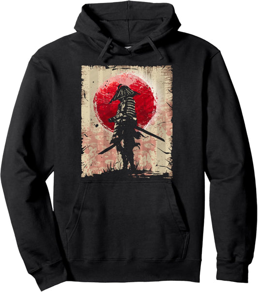 Japanese Art Samurai Vintage Fighter Retro Design Pullover Hoodie