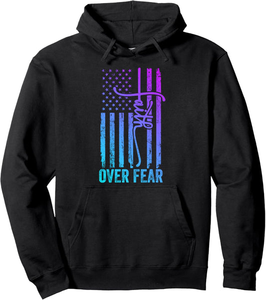 USA Flag Patriotic American Gift USA Faith Over Fear Prayer Pullover Hoodie