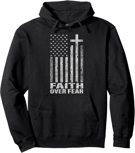 Faith Over Fear Cool Christian Flag Cross for Men Women Kids Pullover Hoodie