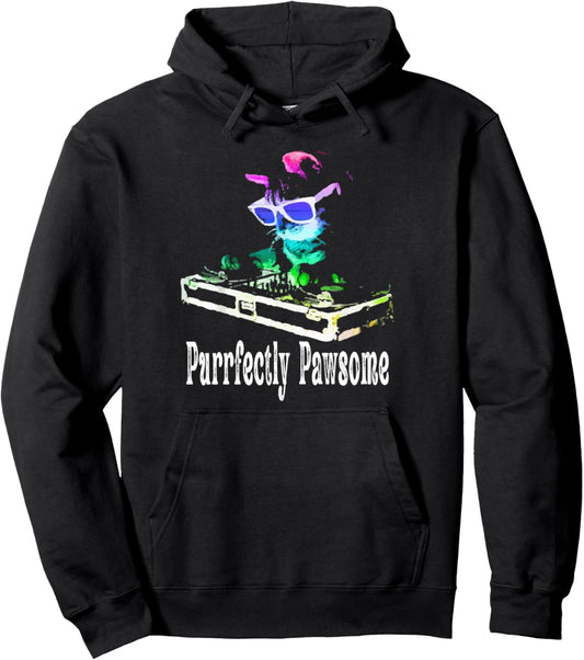 Purrfectly Pawsome Funny Cat Lover Pun Cat Mom Cat Dad Joke Pullover Hoodie