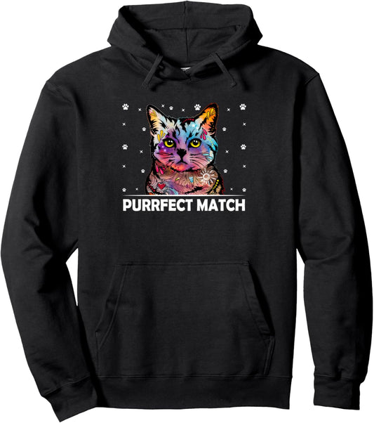 Perfect Match Cat Pun Couples Cat Mom Dad Lovers Anniversary Pullover Hoodie