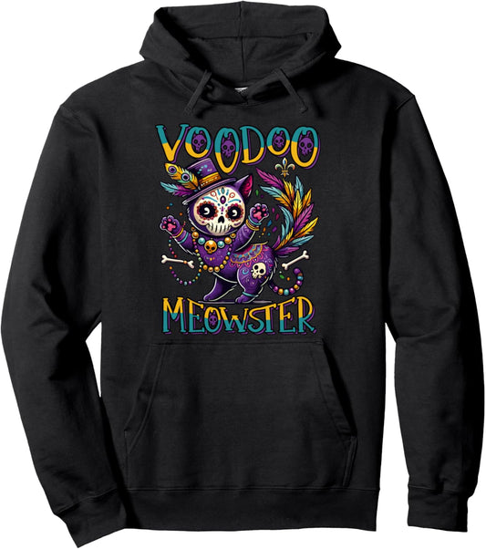 Mardi Gras Cat Voodoo Meowster Pun for Cat Moms and Dads Pullover Hoodie