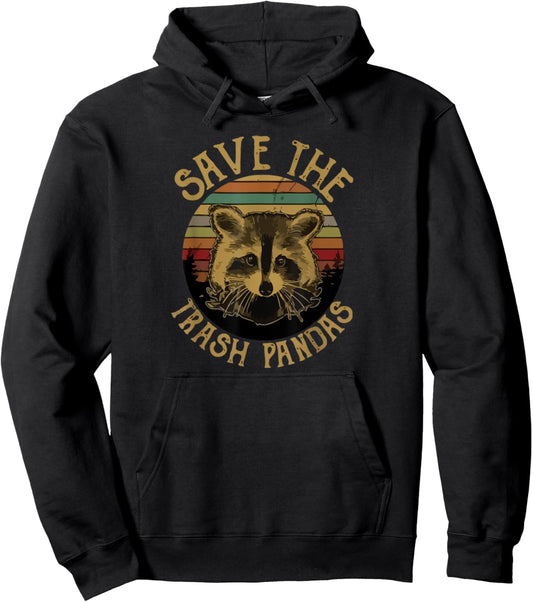 Vintage Save The Trash Pandas Funny Raccoon Animal Pullover Hoodie