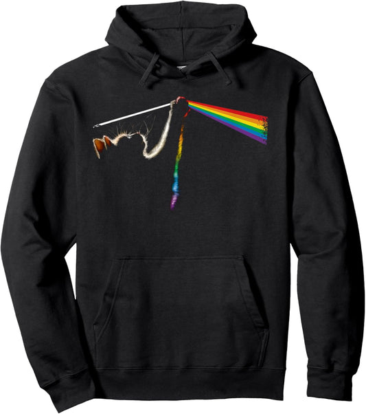 Vintage Cat Lover Dad Cat Mom Prism Rainbow Light Rock Music Pullover Hoodie