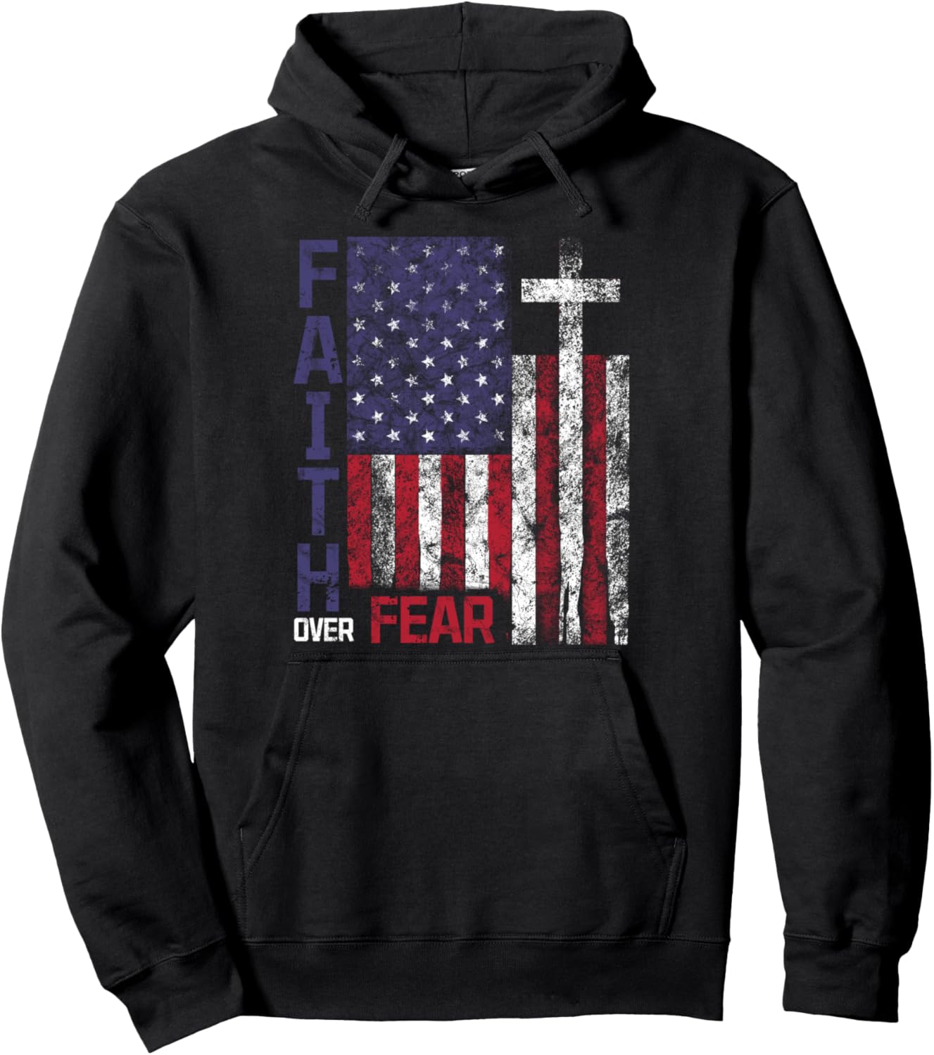 USA Flag Faith Over Fear Patriotic Christian Patriot Pullover Hoodie