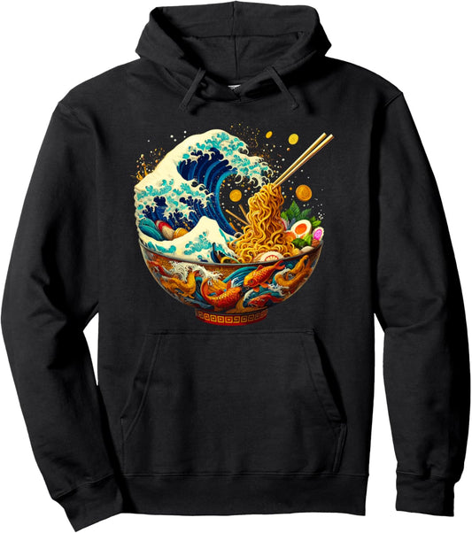 Japanese Kanagawa Wave Ramen Retro Anime Noodles Pullover Hoodie