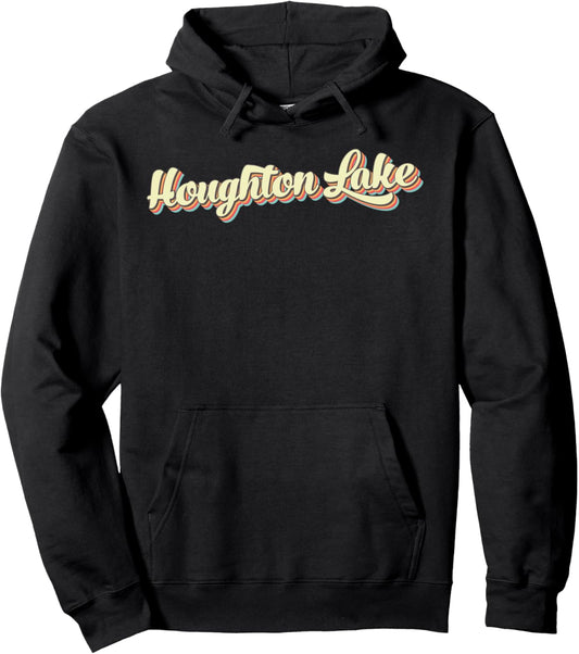 Houghton Lake TShirt Retro Art Baseball Font Vintage Pullover Hoodie
