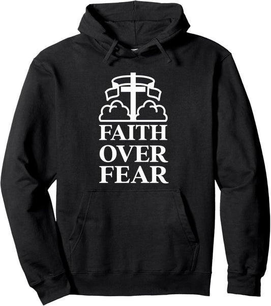 Faith Over Fear Cross with Clouds Inspirational Christian Pullover Hoodie