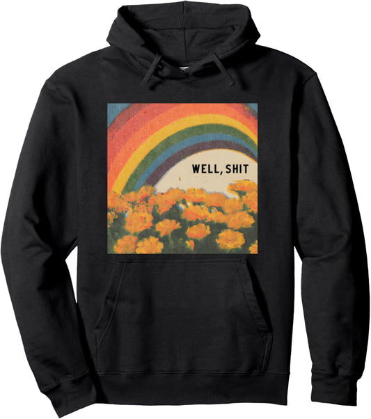 well shit retro fun rainbow floral art print Pullover Hoodie