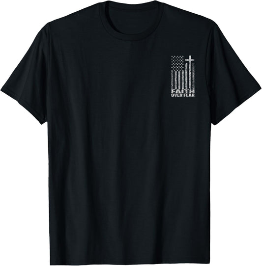 Faith Over Fear Cool Men Women Cross Christian American Flag