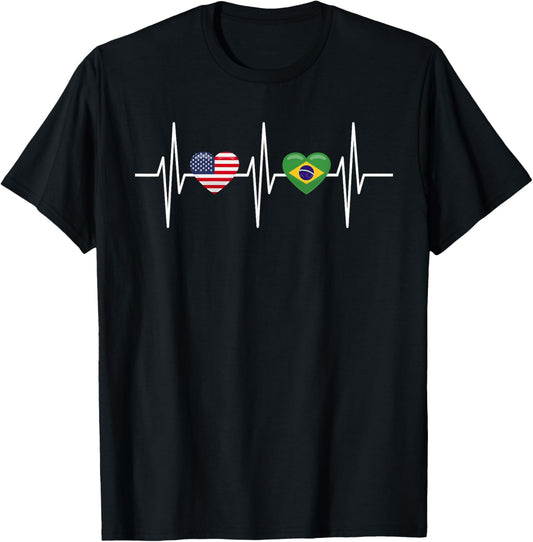 Usa Brazil Shirt Heartbeat America Brazilian Flag Heart