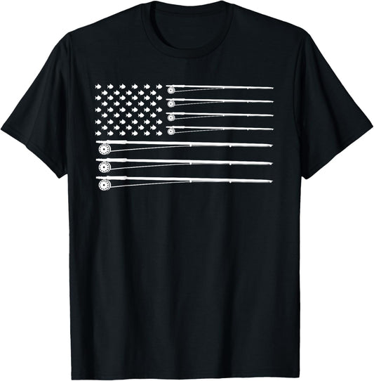 Fly Rod Fishing American Flag T Shirt