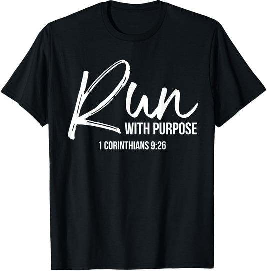 P37 Design Studio Jesus Shirts Christian Runner Gift Running Gear Run With Purpose Quote T Shirt   Women's, Black, Small, Short Sleeve, Classic Fit, Cotton 100%