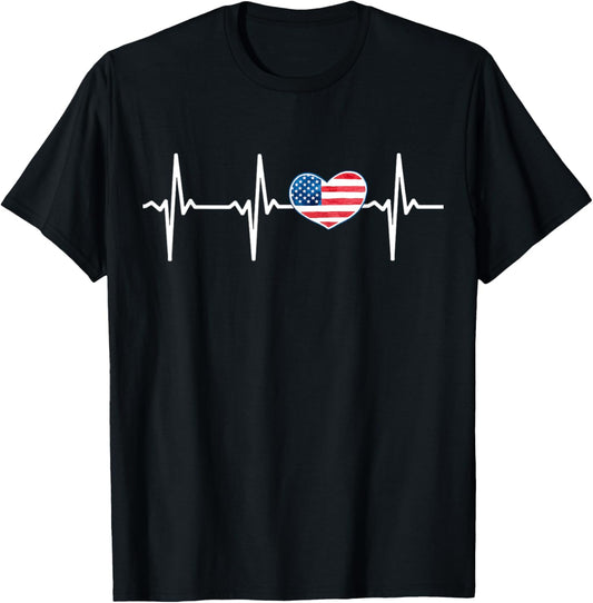 Heartbeat Ekg America Heart Love Patriotic 4Th Of July