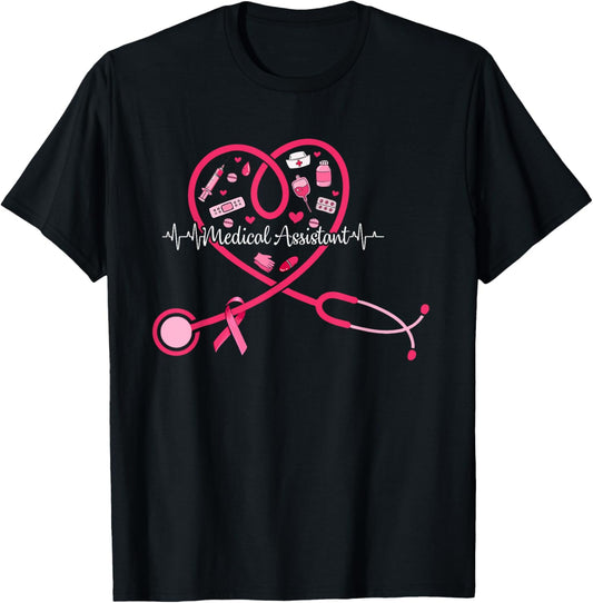 Medical Assistant Pink Stethoscope Heart Pink Breast Cancer