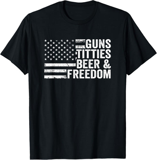 Guns Titties Beer Freedom Mens Funny Drinking Usa Flag