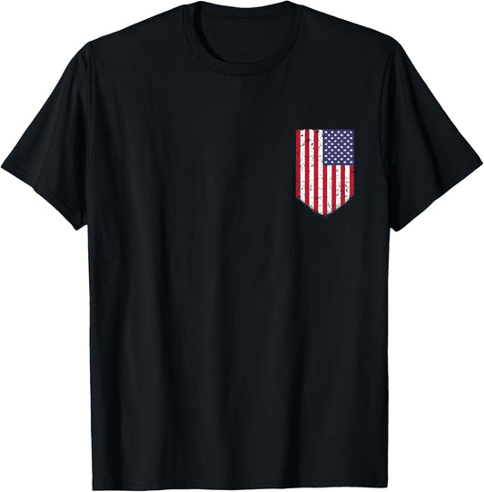 American Flag T Shirt Usa Chest Pocket Us Flags Gift Top Tee