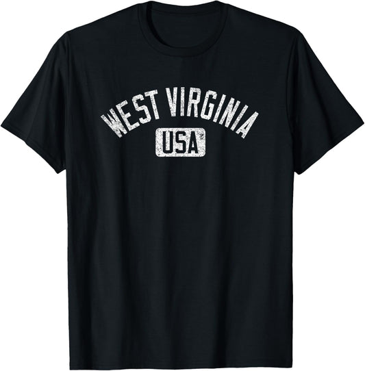 West Virginia Usa Arched Text Distressed White Print