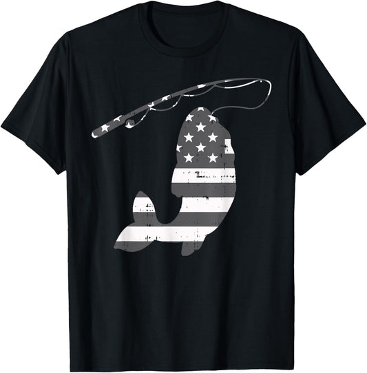 American Flag Fish Silhouette Vintage Fishing Patriotic Gift