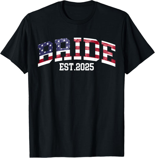 Groom Bride Est 2025 Usa Flag Just Married Couples Wedding
