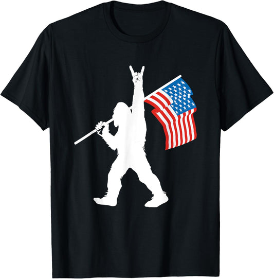 Funny Sasquatch Rock And Roll Usa Flag For Bigfoot Believers