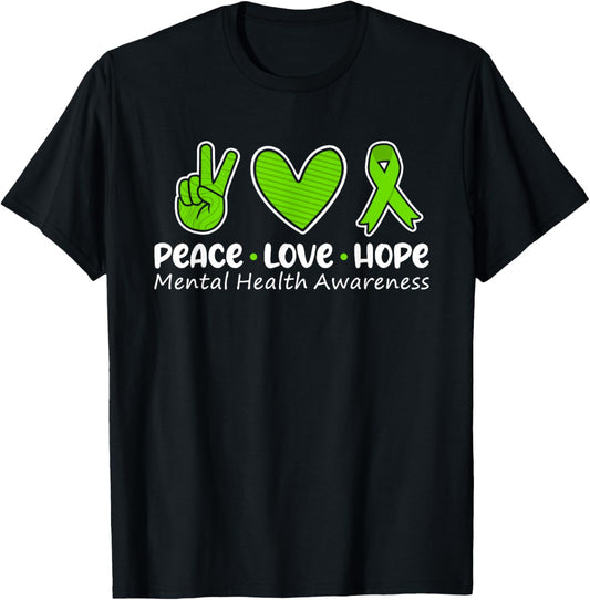 Peace Love Hope Mental Health Awareness Green Ribbon Funny