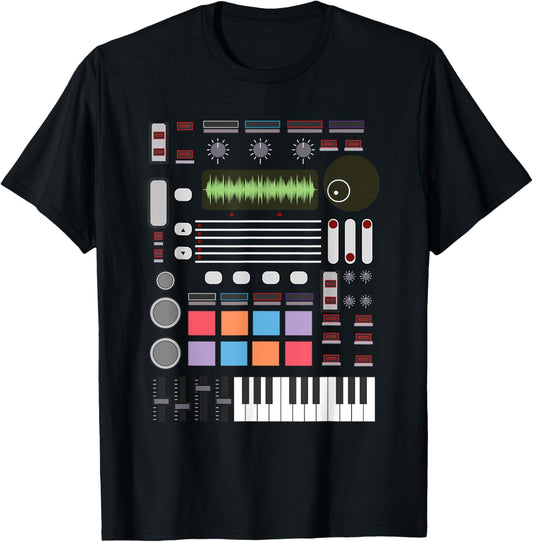Cute Electronic Musician Lover Synthesizer Designs Unisex-Adults Kids T-Shirt Black Small Music Producer Artist Gift For Men Women Beat Makers