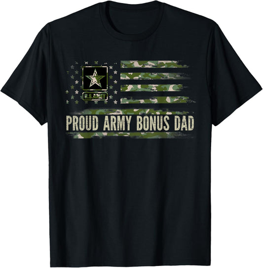 Vintage Proud Army Bonus Dad Camo American Flag Veteran Gift