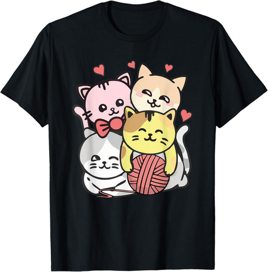 Cats Cute Mountain Kitten Pile Anime Neko Kawaii Cat Yarn Men Women Kids
