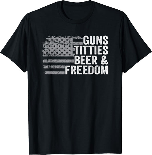Guns Titties Beer Freedom Usa Flag Funny Mens Drinking