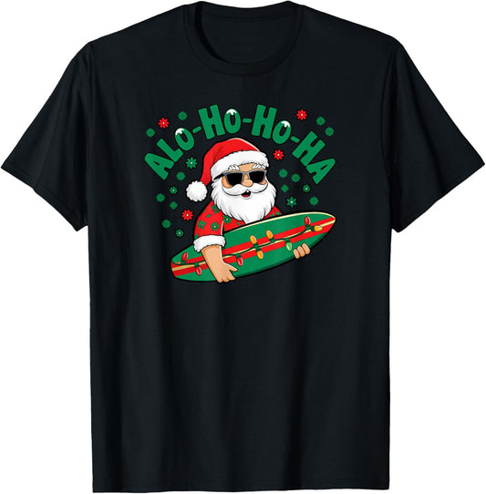 Funny Hawaiian Alo-Ho-Ho-Ha Santa Surfing Christmas Aloha