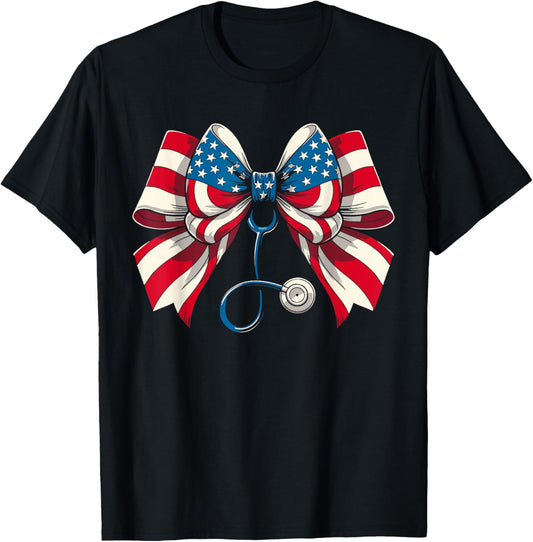 Usa Flag Stethoscope Coquette Bow Rn Nurse 4Th Of July