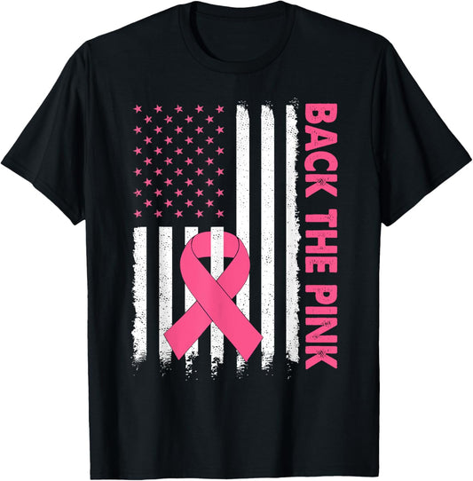 Back The Pink Breast Cancer Awareness Usa Flag Women Men Kid