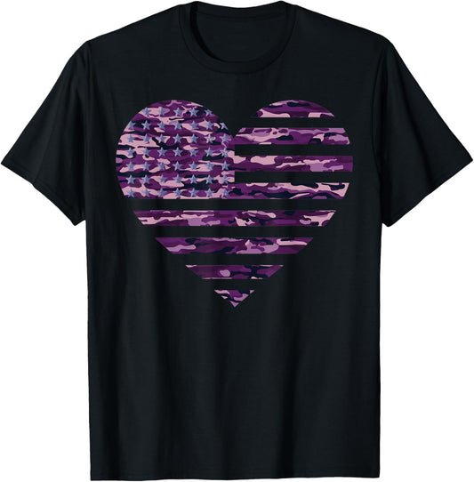 Camo American Flag Heart Camouflage Tactical Purple Military