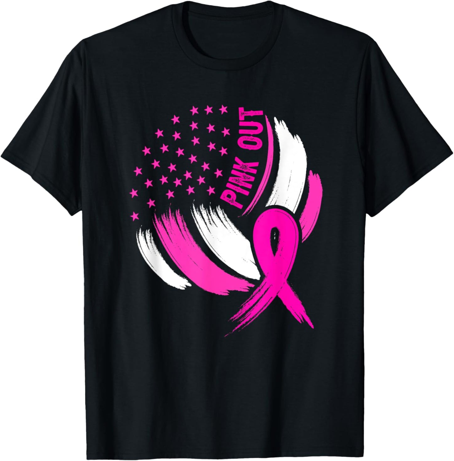 Volleyball Pink Out Breast Cancer Awareness Ribbon Usa Flag