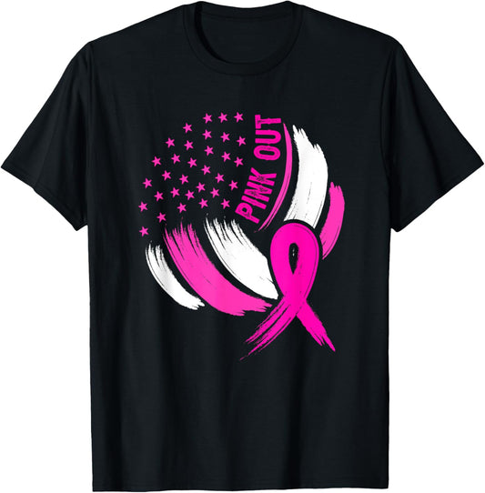 Volleyball Pink Out Breast Cancer Awareness Ribbon Usa Flag