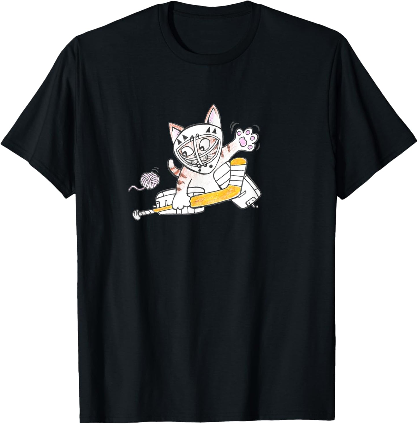 Goalie Kitty Cat Playing Hockey Yarn Puck Kitten SAVE T-Shirt for Men Women Kids