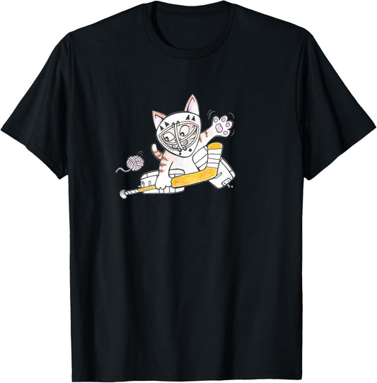 Goalie Kitty Cat Playing Hockey Yarn Puck Kitten SAVE T-Shirt for Men Women Kids