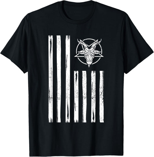 Patriotic Satan American Flag Occult Pentagram Baphomet 666