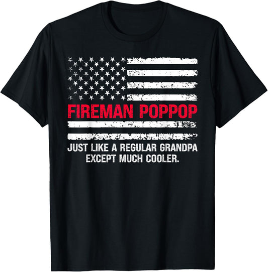 Mens Fireman Pop Pop Usa Flag Proud Firefighter Grandfather Cool