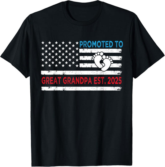 Mens Promoted To Great Grandpa 2025 Baby Announcement Usa Flag
