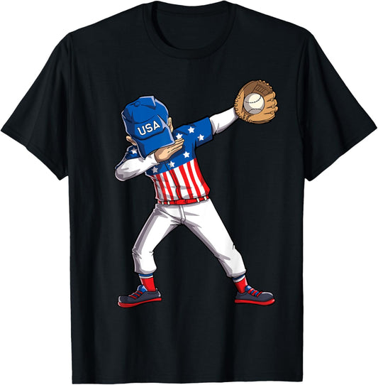 Dabbing Baseball Player 4Th Of July Usa American Flag Boys
