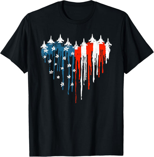 Jet Airplane Heart Red White Blue American Flag 4Th Of July