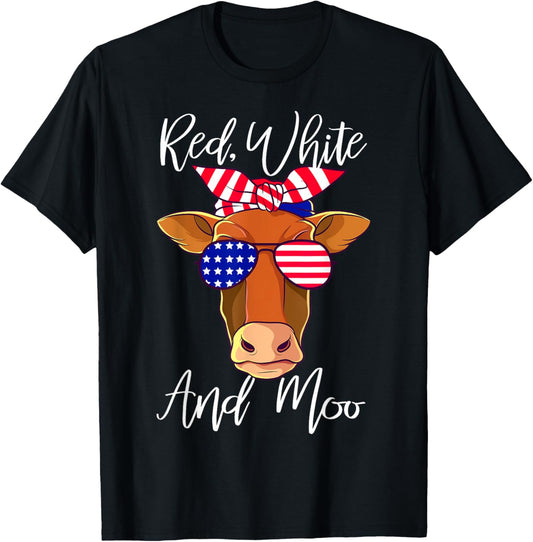 Red White And Moo Patriotic Cow Usa Flag Funny 4Th Of July