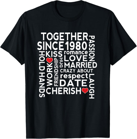 1980 Wedding Anniversary T shirt Together Since Gifts