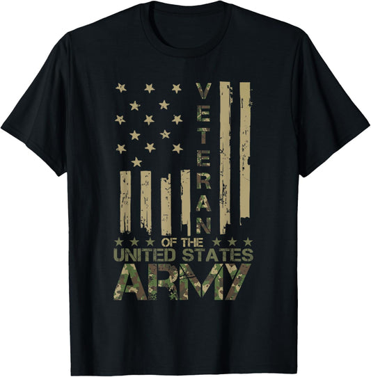 Men Veteran Of The United States Army Camo US Flag Veterans