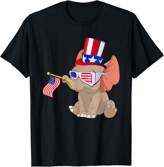 Patriotic Elephant Wearing American Flag Sunglasses 4Th July