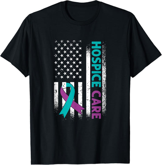 Hospice Palliative Care Awareness Ribbon Apparel American Flag T Shirt Unisex Adults Black Small